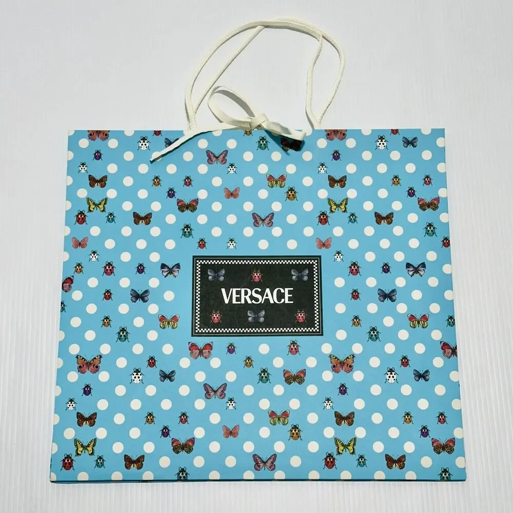 Versace 18”x16”x8” Authentic Blue Butterfly Paper Bag Gift Tote Medium